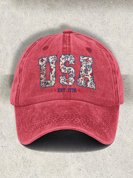 Floral USA Printed Baseball Cap