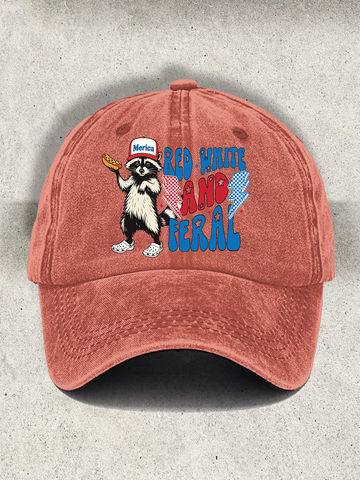 Red White And Feral Printed Baseball Cap