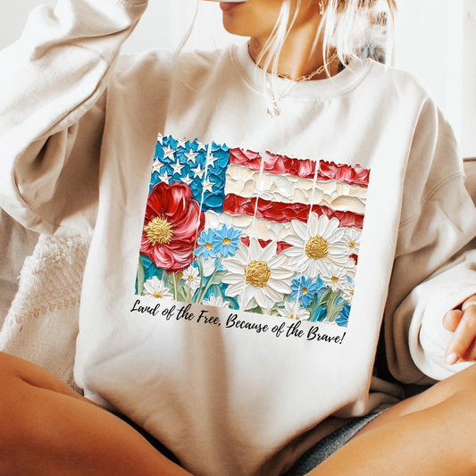 Land of The Free Because of The Brave Floral Patriotic Sweatshirt