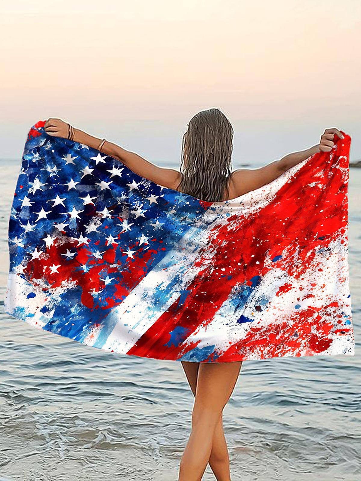 Vintage Independence Day Flag Print Flannel Beach Towel