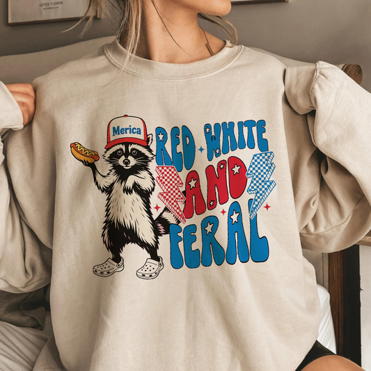 Red White And Feral Funny Hotdog Raccoon Sweatshirt