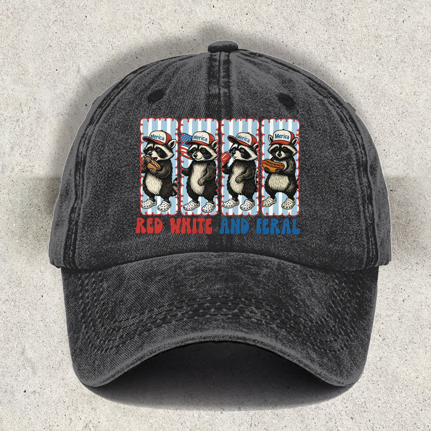 Preppy Red White and Feral Printed Baseball Cap