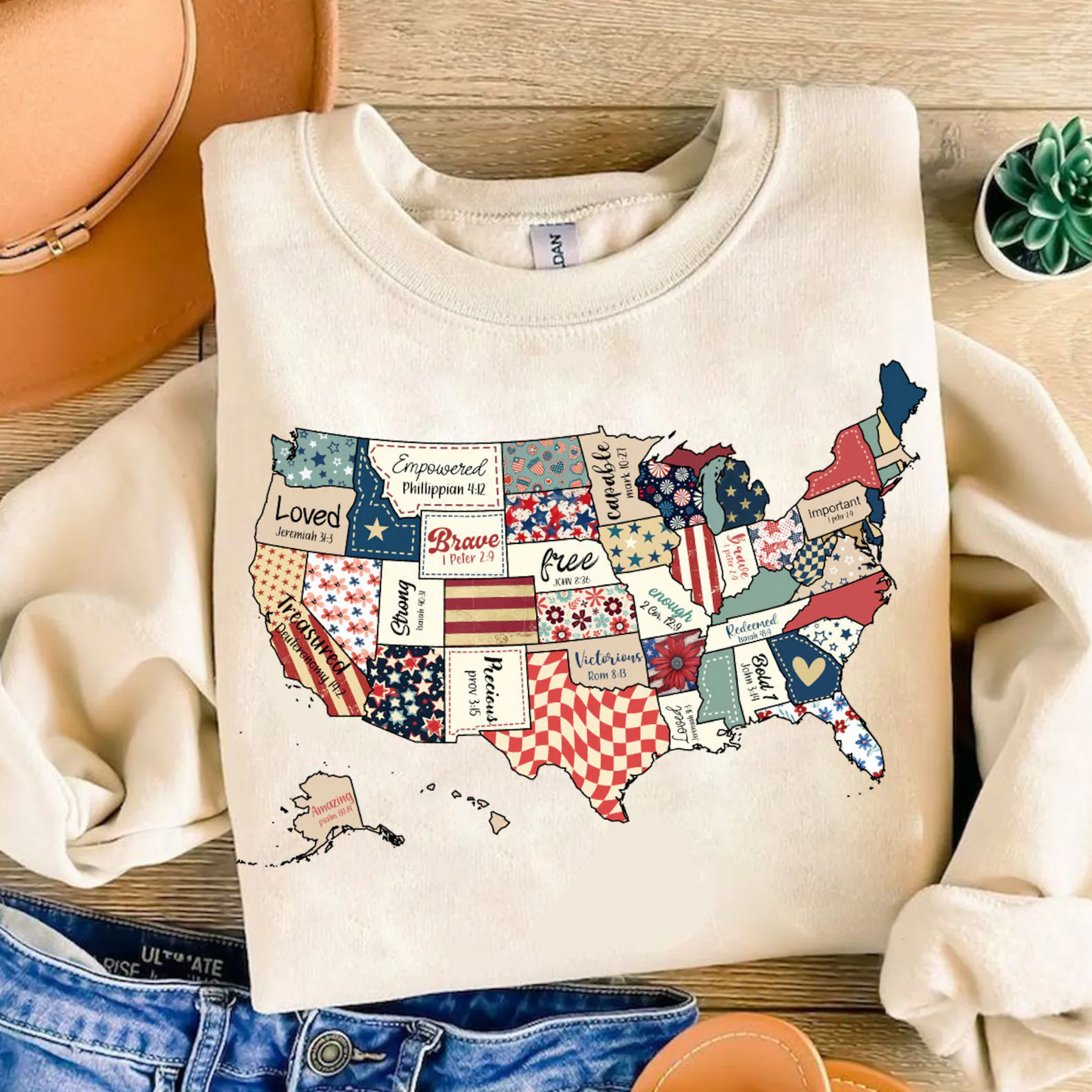 Retro America USA Map Bible Verse Sweatshirt