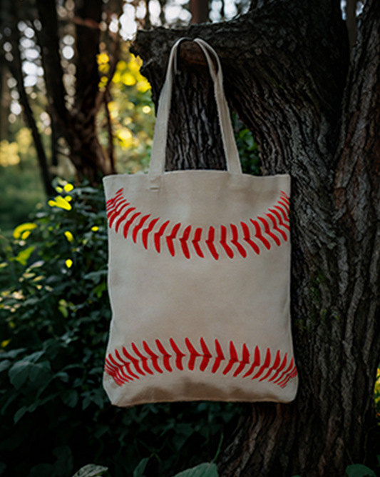 Striped Gradient Fan Baseball Print Shoulder Zipper Canvas Bag