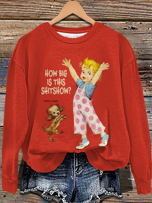 How Big Is This Shit Show Vintage Story Collection Emoji Printed Long Sleeve Casual Top