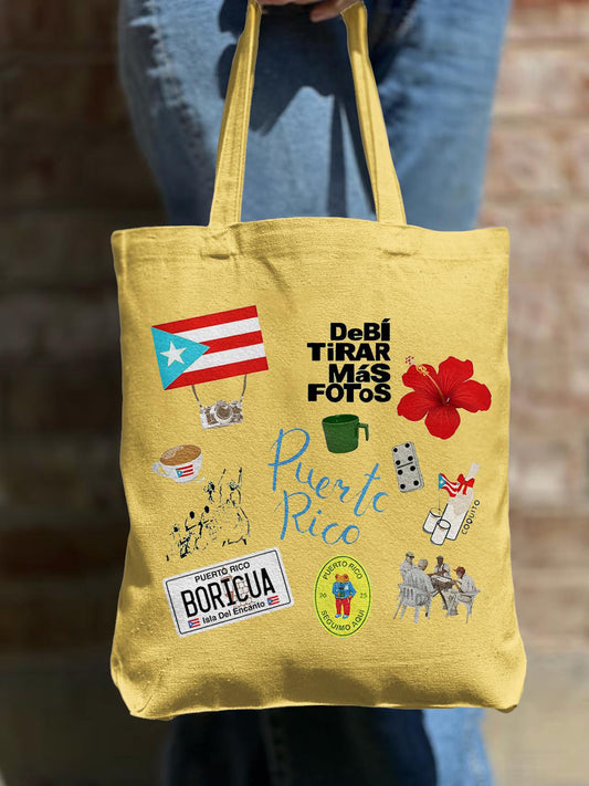 Bad Bunny Dtmf Puerto Rico Printed Shoulder Zipper Canvas Bag